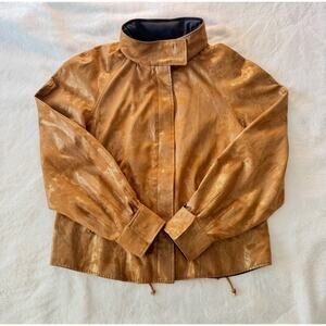 NWT Mycra Pac Jacket Womens LARGE Brown Rain Coat Removable Hood Zip Shimmer